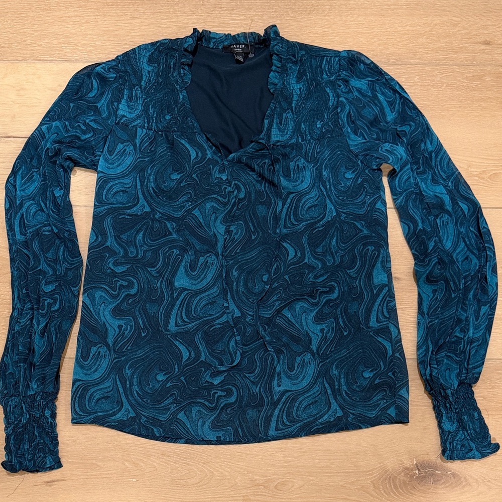 NWOT Haver London Teal Swirl Blouse
